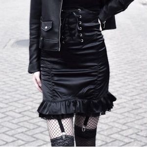 Lolita Goth Punk Black High Waisted Skirt Lace Up